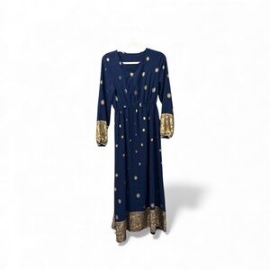 Navy Blue Maxi Dress with Gold Accents